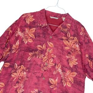 Tommy‎ Bahama Mens XXL Silk Hawaiian Shirt Red Floral Short Sleeve Button Up